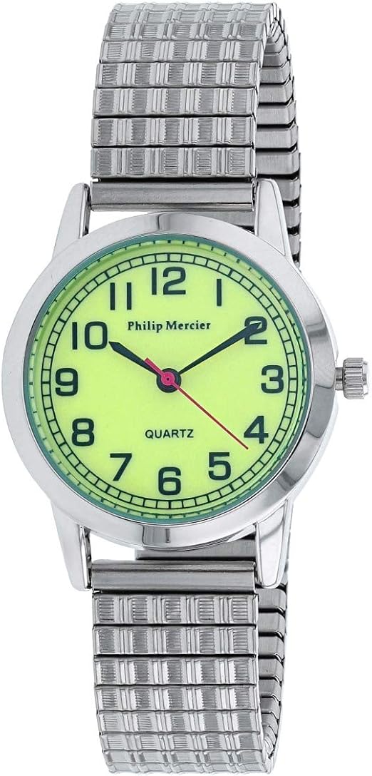 Philip Mercier Ladies/Womens Luminous Dial Silvertone Expander Fancy Bracelet Strap Dress Watch