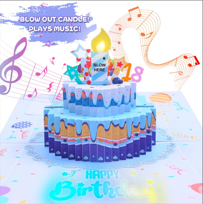 Photo 1 of 3D Musical Birthday Card, Blowable LED Light Candle, 3D Birthday Popup Cards with DIY 0-9 Numbers, Blow Out Led Light Candle, and Play Birthday Music Flash Happy Birthday Lights for Kids Men and Women