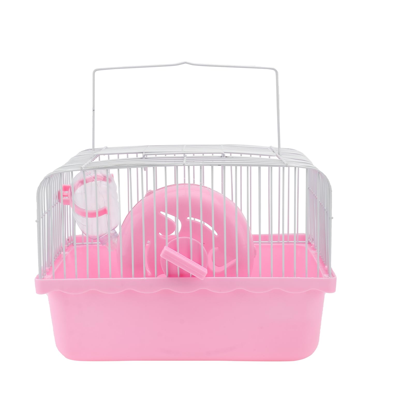 ULTECHNOVO Hamster Cage Hamster Carrier, Travel Carrier Portable Travel Cage Guinea Pig House with Wheel Water Bottle for Small Animals (Accessories Random, Pink)