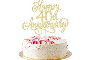 AROKIPPRY Happy 40th Anniversary Cake Topper - for 40th Wedding Anniversary/gold Wedding Party /40th Birthday Party gold Glitter Decorations