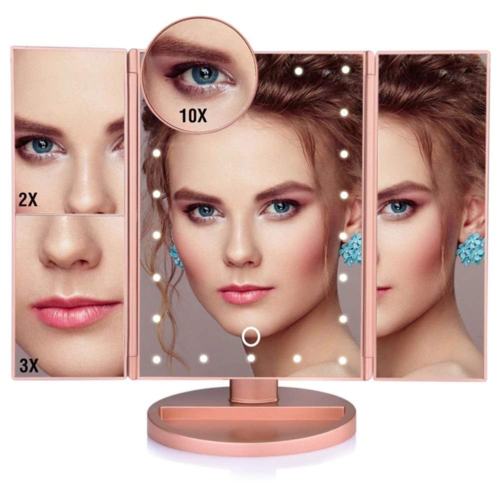 22 LED Lights Touch Screen Makeup Mirror Dropshipping Discounted Price 1X 10X Bright Adjustable USB Or Batteries Use 16 Lights (Color : 22 Lights Fold Gold)