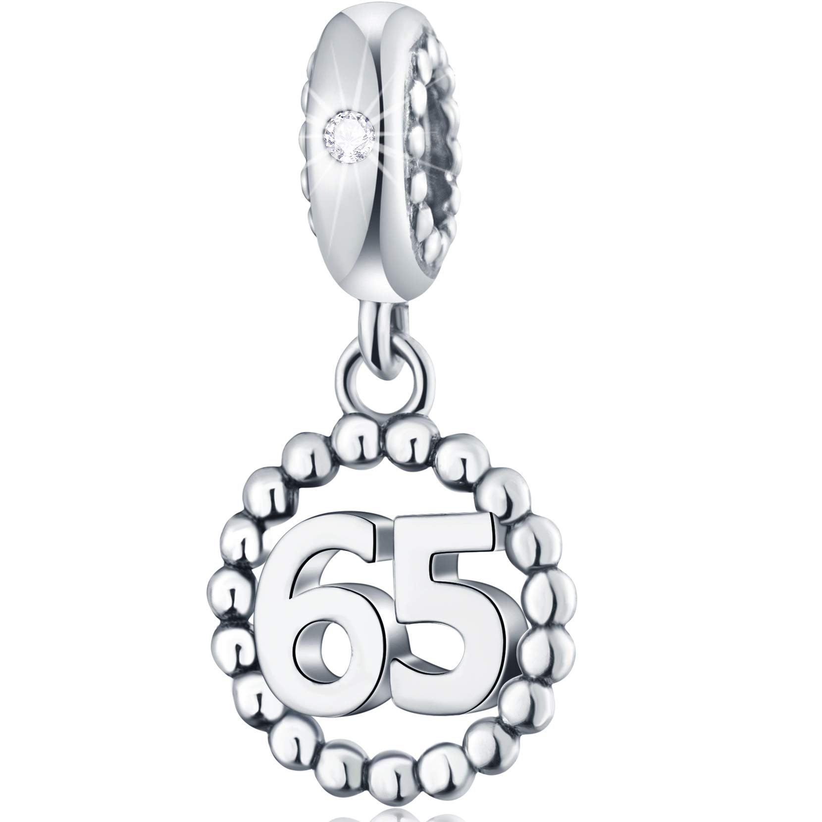 65 Number Bracelet Charms, 925 Sterling Silver Pendant Beads Fit Pandora Charm Bracelets, Necklace, and European Snake Chain, Dangling for Happy Birthday 65th Anniversary 65 Years