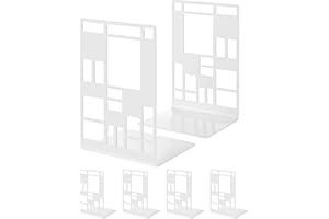 INNÔPLUS Book Ends, Bookends, Book Ends for Shelves, Bookends for Heavy Books, Book Divider Decorative Holder, Metal Heavy Duty Bookend White 3 Pair, Abstract Art Desgin Book Stopper Supports for Office, Home