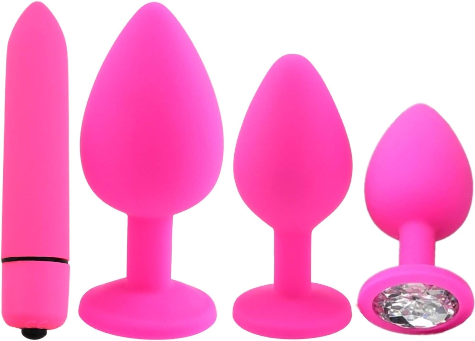 AnLing Men and Women Share Pleasure Jeweled Trainer Kits and 10-Speeds Toy Silicone Beginner Anales Trainer Kits, 4pcs/Set