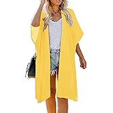 Indian Trendy Women's Solid Puff Sleeve Kimono Long Cardigan Loose Cover Up Casual Blouse Top Chiffon