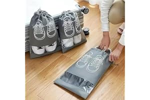 10-Pack Travel Shoe Storage Bags, Non-Woven Dustproof Shoe Organizers with Drawstring Closure, Transparent Window and White S