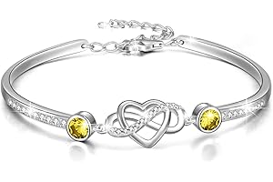 AOBOCO 925 Sterling Silver Infinity Endless Love Heart Birthstone Bangle Bracelet - I Love You Forever Series Adjustable 6-8 in Bracelet with Crystals from Austria Romantic Birthday Jewelry Gift for Women Wife Girlfriend