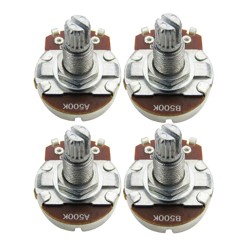 FLEOR 4PCS Full Size A500K B500K Potentiometer Guitar Tone Volume Control Pots Dia24mm L18mm Long Knurled Split Shaft