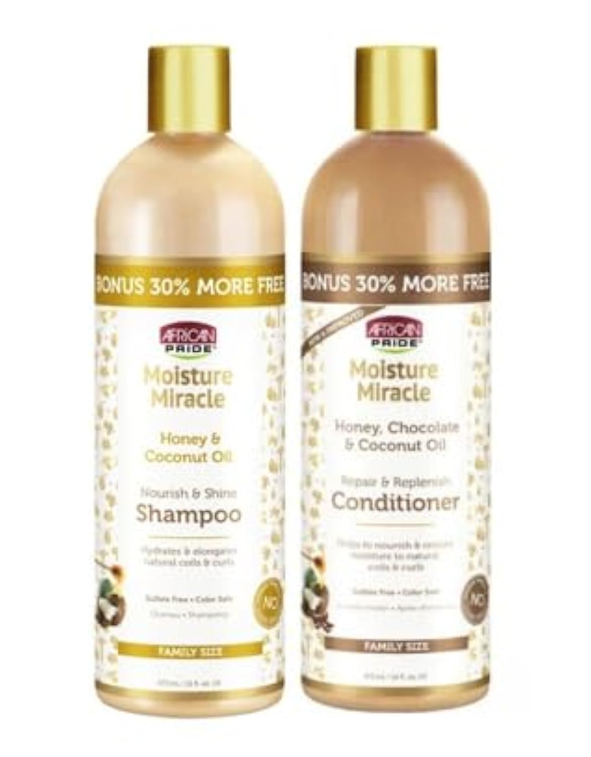 African Pride Moisture Miracle Honey & Coconut Oil Shampoo & Conditioner Family Bundle 16 oz