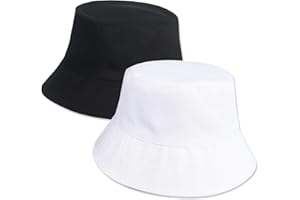 DASSNANE 2pcs Sublimation Bucket Hats,White and Black Bucket hat Womens Bucket hat Sun Hat Beach Fishing Hat, Reversible Double-Side-Wear