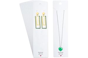 ALLWSLucky 100PCS Necklace Display Cards, 2.16'' x 8.27'' Long Holder, Handmade With Love Hanging Tags, Earring Holders for Selling, Jewelry, Business (White)