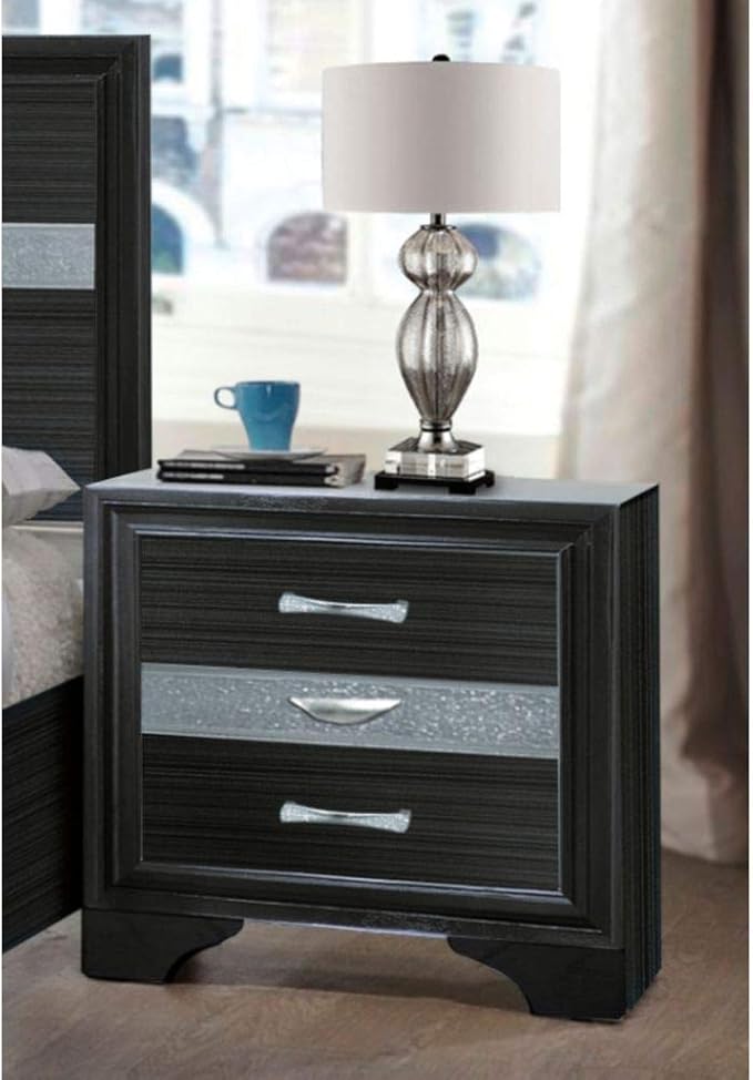 SSLine Elegant Black Nightstand with 3 Drawers Modern