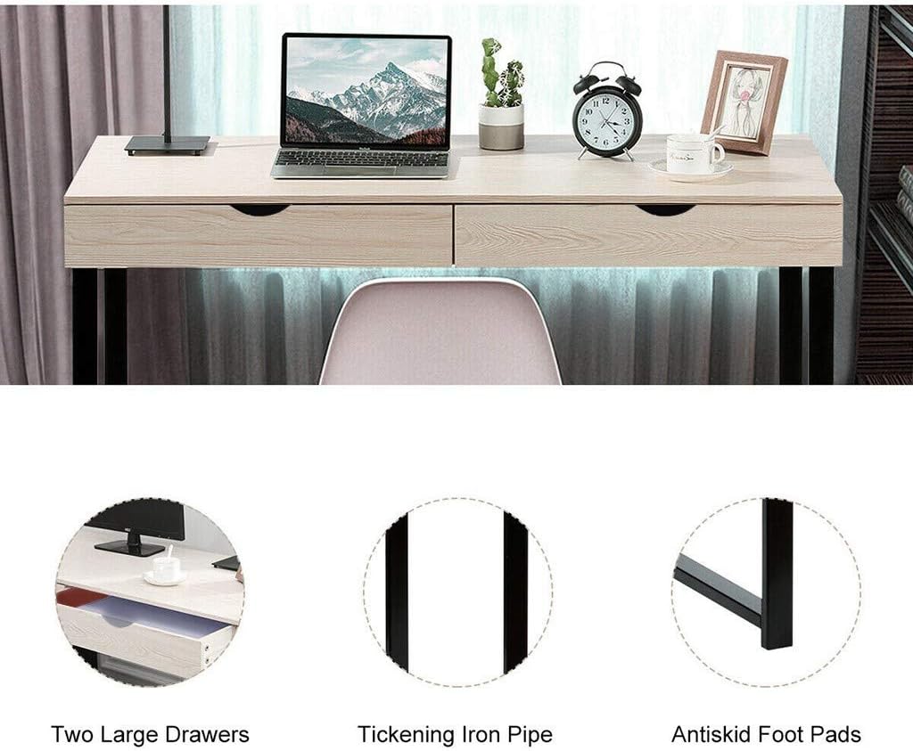 MORRAN Modern Computer Desk, Computer Table Laptop Office Desk Study Table Workstation with 2 Drawers for Home Office (White): Kitchen & Dining