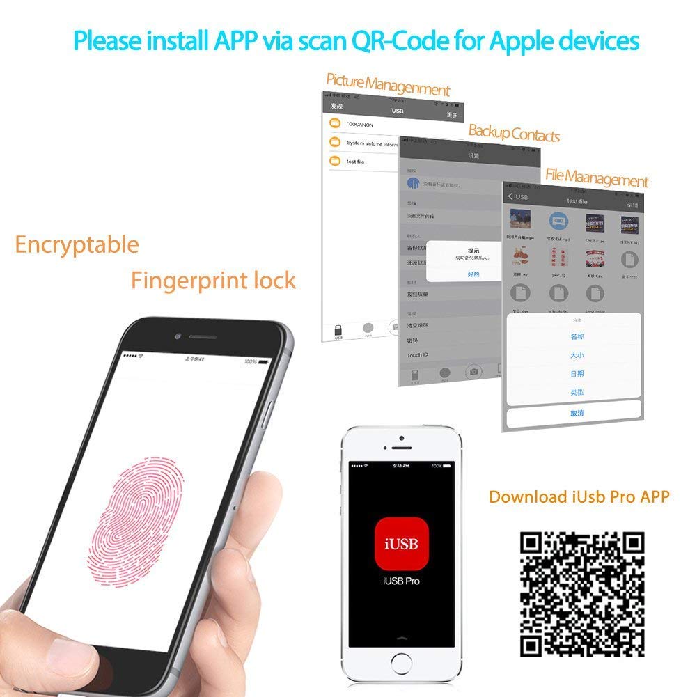 USB C Flash Drive 64GB USB 3.0 Compatible iPhone XR Xs Max iPad iMac Memory Stick Extension Storage Multi Ports Computer Samsung LG Android Smart Phone (64G, USB+Type C+iOS)