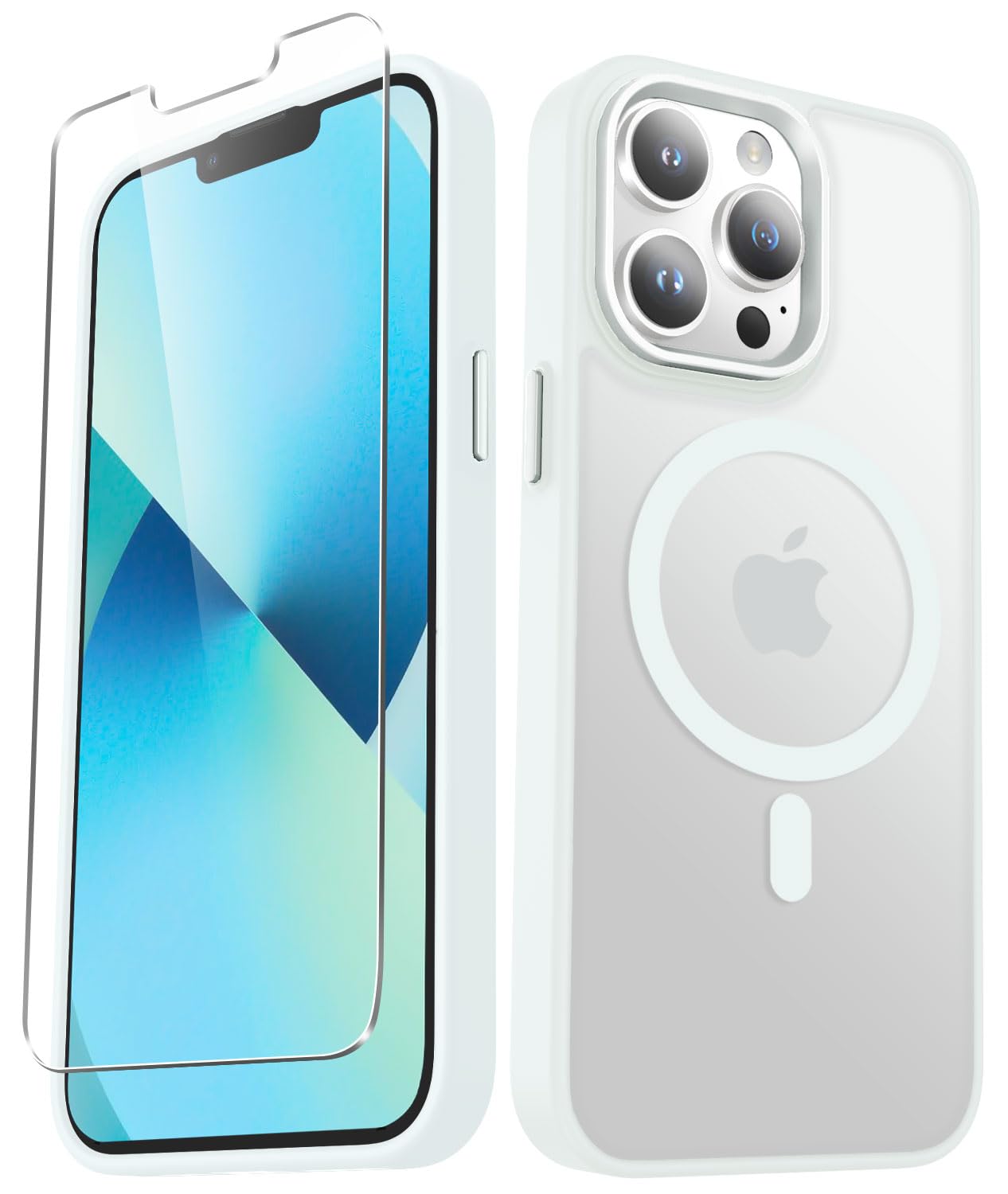 Photo 1 of YENAPOON for iPhone 13 Pro Max Case, Matte Magnetic Phone Case with 1 Screen Protector, Support for Magsafe, Translucent Frosted Slim Shockproof Protective Cover for iPhone 13 Pro Max 6.7 inch, White