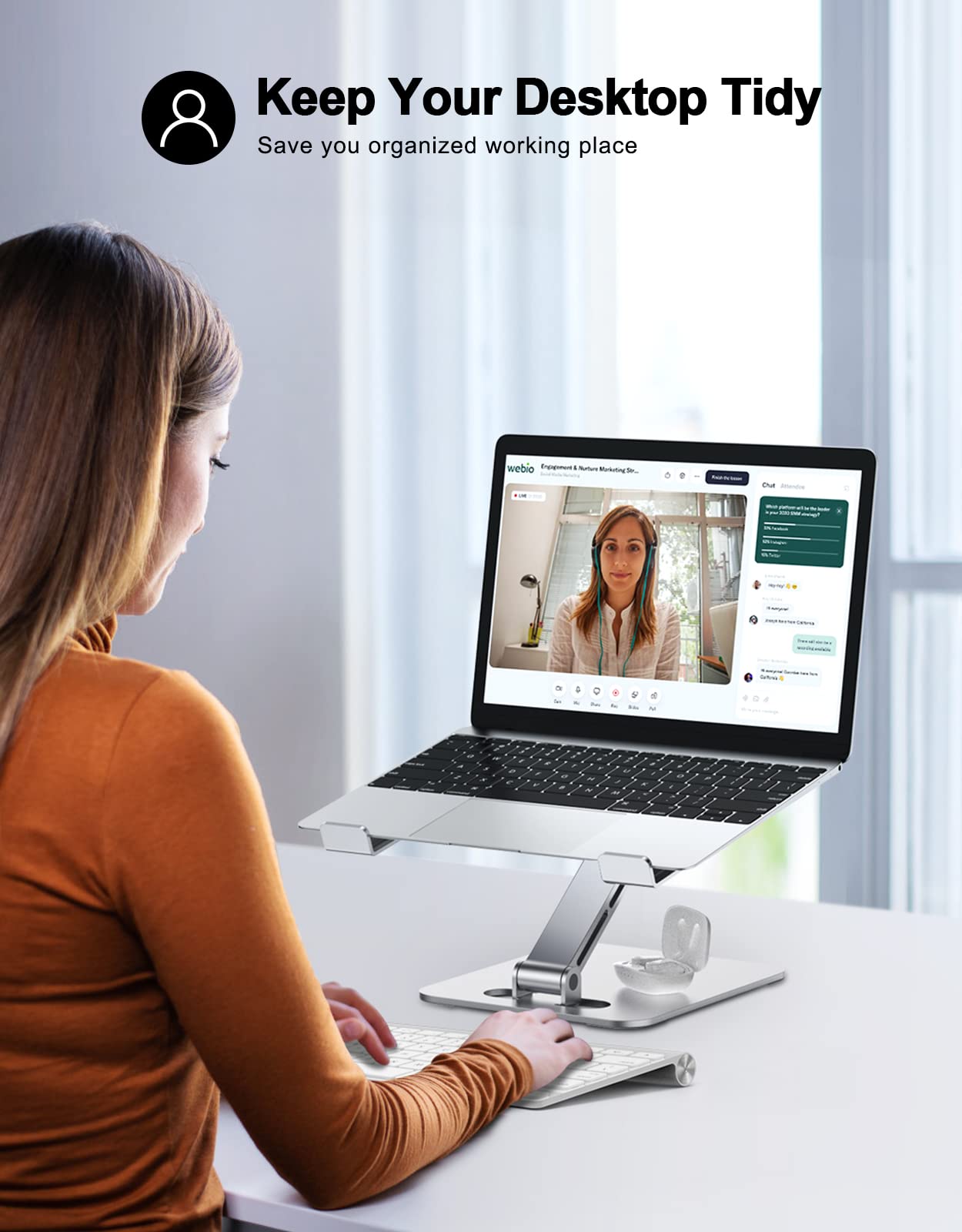 RIWUCT Foldable Laptop Stand, Height Adjustable Ergonomic Computer Stand for Desk, Aluminum Portable Laptop Riser Holder Mount Compatible with MacBook Pro Air, HP, Dell 10-16" - Image 7