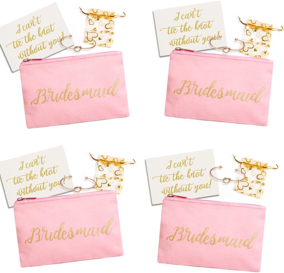 Ibride Bridesmaid Gifts for Wedding Makeup Bag, Bachelorette Party Gifts Set of 4