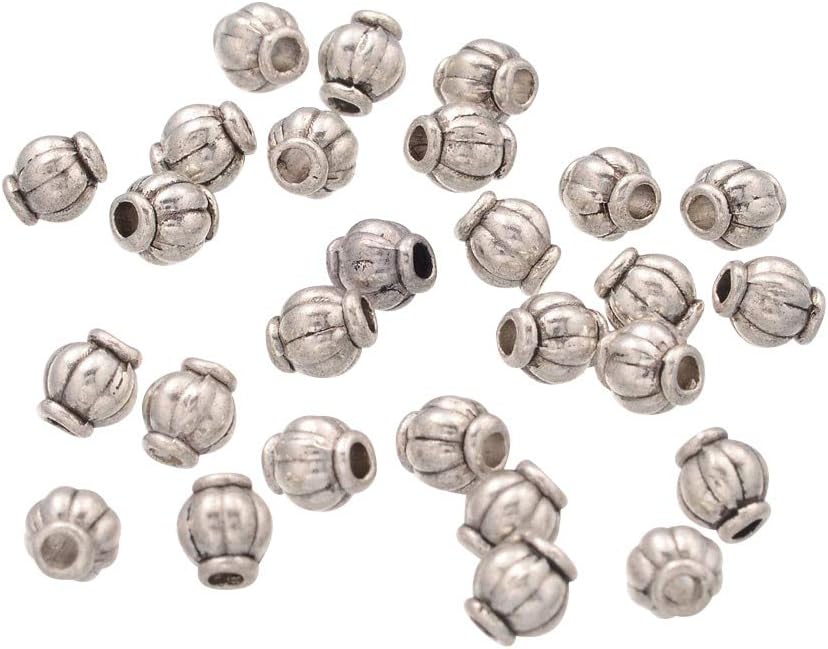 PH PandaHall750pcs Lantern Spacer Beads, Antique Silver Barrel Beads Tibetan Alloy Corrugated Jewelry Bead Charm Metal Pumpkin Loose Bead Spacers for Bracelet Necklace Jewelry Making(4mm, Hole: 1mm)