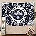 BLEUM CADE Psychedelic Moon and Sun Tapestry Wall Hanging Dark Blue White Celestial Tapestry Indian Hippy Bohemian Mandala Tapestry for Bedroom Living Room Dorm