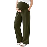 Oakgarden Women's Maternity Pants Wide Leg Corduroy Over The Belly Pregnancy Pants Casual Lounge Work Trousers with Pockets