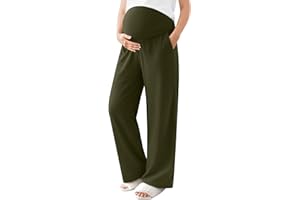Oakgarden Women's Maternity Pants Wide Leg Corduroy Over The Belly Pregnancy Pants Casual Lounge Work Trousers with Pockets