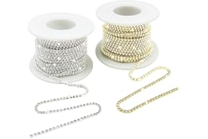 2 Rolls 2MM Crystal Rhinestone Close Chain Trim, lyfLux Crystal Rhinestones Close Chain for Crafts Sewing DIY Jewelry Decorat