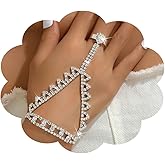 JWICOS Finger Ring Bracelet for Women Rhinestone Hand Chain Bracelet with Ring Wedding Hand Harness Hand Accessories for Bride Prom (Style 9)