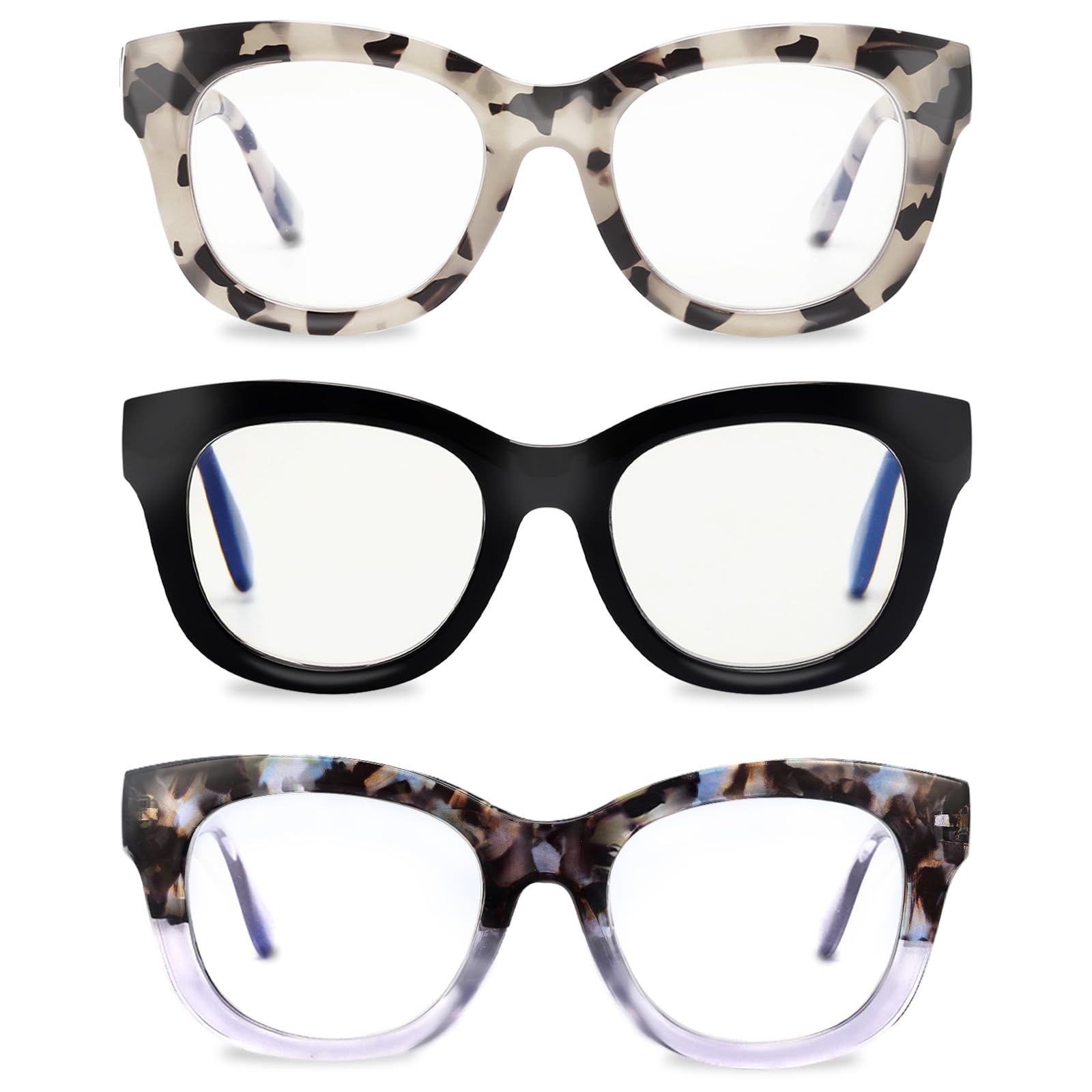 Photo 1 of LADEESSE Readers for Women Oprah Style 3 Pack Square Reading Glasses with Spring Hinge Blue Light Blocking Ladies (Black+Grey+Blue, 1.50)