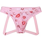 ABAFIP Men's Lace Mesh Garter Panties Strap Low Rise Sheer Thong Underwear Sissy Lingerie Underpants