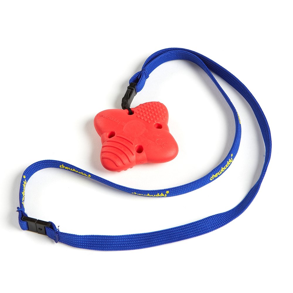 Chewbuddy Sensory Direct 2 & Lanyard - Pack of 1, Sensory Toy for a Fidget, Chew or Teething Aid | For Kids, Adults, Autism, ADHD, ASD, SPD, Oral Motor or Anxiety Needs | Red