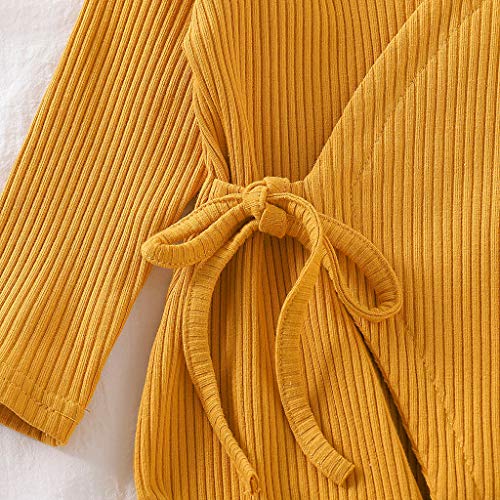 Tomppy Newborn Baby Boys Girls Long Sleeve Romper Solid Kimono Robe Bodysuit Pajamas Infant Unisex Clothes Yellow - Thumbnail 4