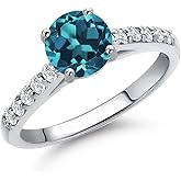Gem Stone King 10K White Gold Round 6.5MM Gemstone Birthstone and Lab Grown Diamond Engagement Ring For Women | Wedding Anniversary Promise Ring For Women | Size 5,6,7,8,9