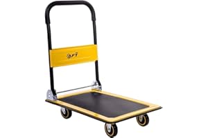 Push Cart Dolly AFT PRO USA Push Platform Truck Folding Rolling Flatbed Cart 360 Degree Swivel Wheels Foldable Handle (Yellow, 660LB)