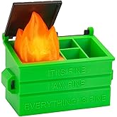 HOMQYTE Dumpster Pencil Holder with Flame Light and Charging Port Dumpster Pen Holder Desk Accessories for Office Christmas Decor (Green, 1P)