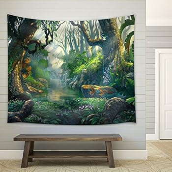 wall26 - Illustration - Fantasy Forest Background Illustration Painting - Fabric Wall Tapestry Home Decor - 68x80 inches