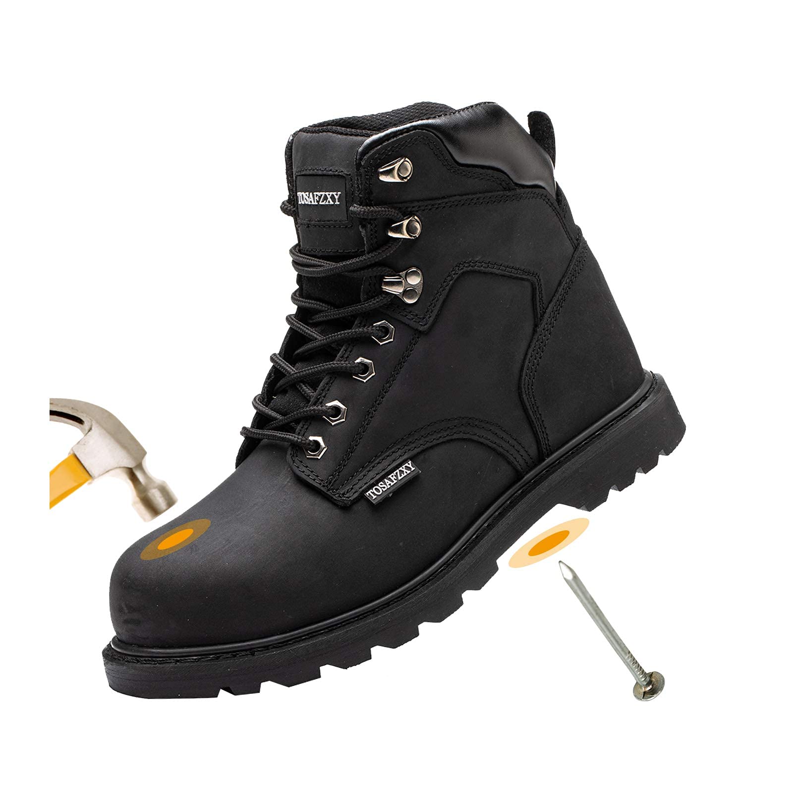 Photo 1 of TOSAFZXY Work Safety Boots for Men Durable Crazy-Horse Leather Indestructible Steel Toe Waterproof and Non-Slip Better Warmth Men Work Shoes Black 11