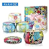 Large Size Scented Candles Gifts Sets for Women-Gardenia, Lavender, Jasmine and Vanilla, Natural Soy Wax Portable Travel Tin Fragrance Xmas Gifts on Birthday Christmas for Bath Yoga Aromatherapy