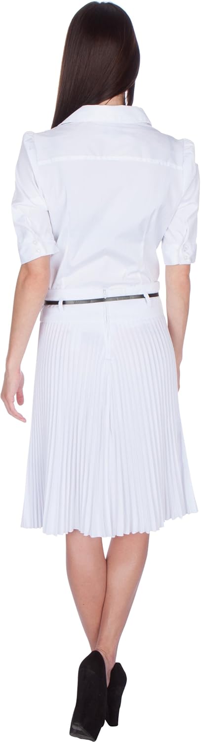Sakkas Knee Length Pleated A-Line Skirt with Skinny Belt at  Women’s Clothing store