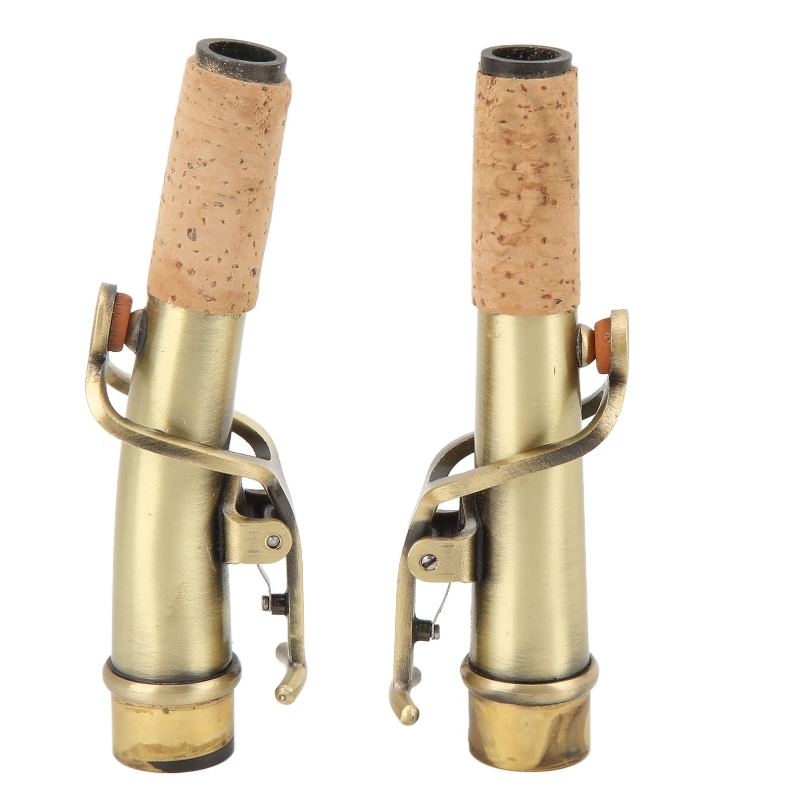 2Pcs Saxophone Neck Brass Cork Wood Straight Saxophone Neck Set for Soprano Saxophone(Green antique)