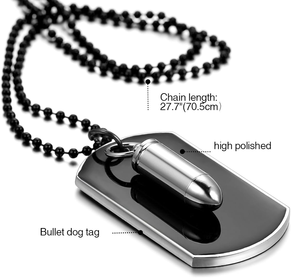 Oidea Mens High Polished Bullet Dog Tag Pendant Necklace,22 Inch Chain Icluded, silver - Image 3