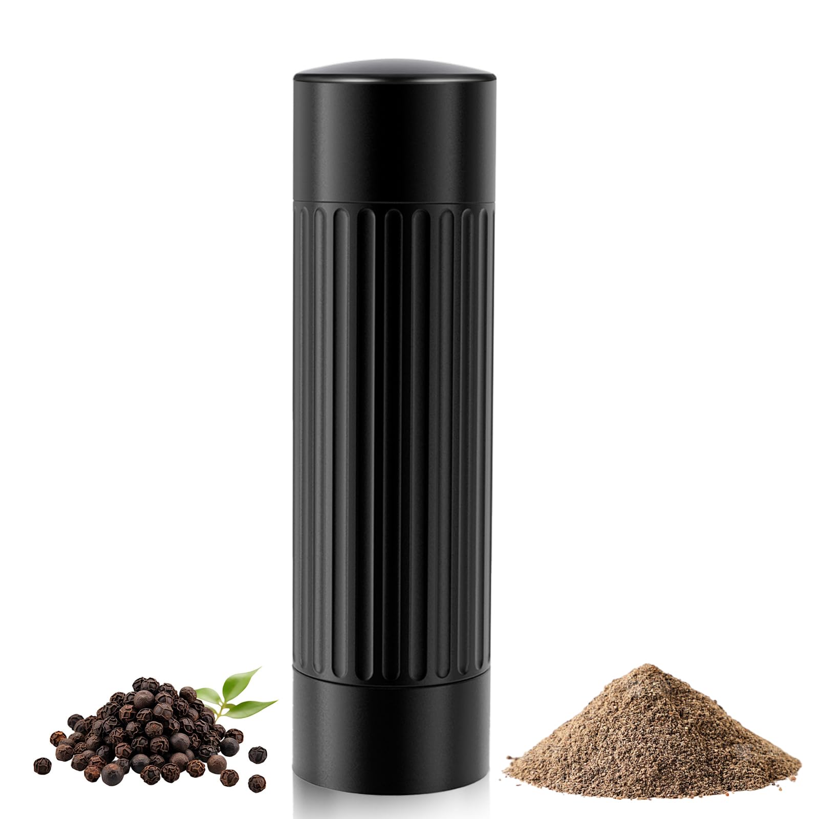 VOLTOLOGY Professional Grade Pepper Grinder Mill, Metal High Output Heavy Duty Pepper Mill Grinder, Refillable, Aluminum Matte Black, Stainless Steel Burrs and Adjustable Coarseness Grind Settings