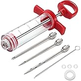 Meat Injector, TGE-V 1-oz Plastic BBQ Marinade Injector Kit, Turkey Injector Syringe (3 Stainless Steel Meat Needles +3 Repla