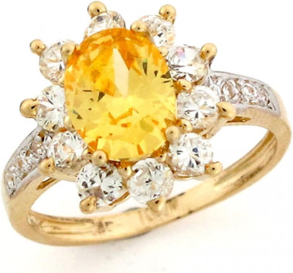 14k Gold Yellow CZ Simulated November Birthstone Ring