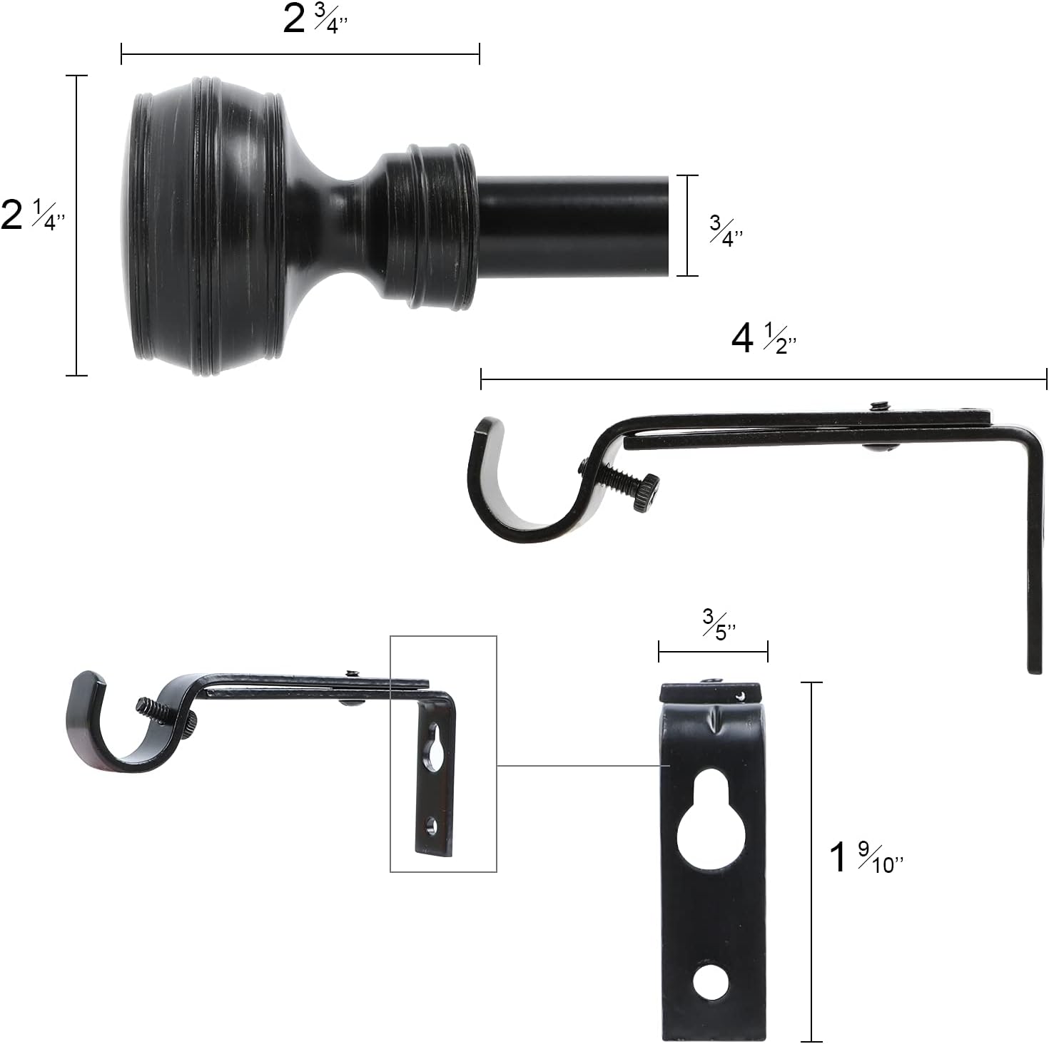 OLV 2 Pack Retro Curtain Rod 3/4" Adjustable Single Window Rod 28"-48" with Cylindrical Designed Treatment Antique Finials Black Drapery Rods.: Home Improvement