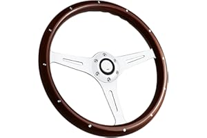 QYMOPAY 15" 6 Bolt Wood Grain Racing Rivet Steering Wheel Vintage Nostalgia Style Steering Wheel with Horn Buttons
