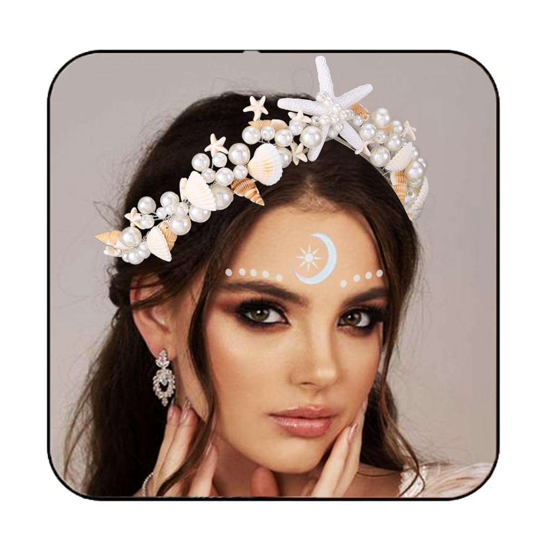 Photo 1 of BARTOSI Mermaid Crown Starfish Tiara Pearl Shell Bride Wedding Headband Costume Hair Accessories for Women