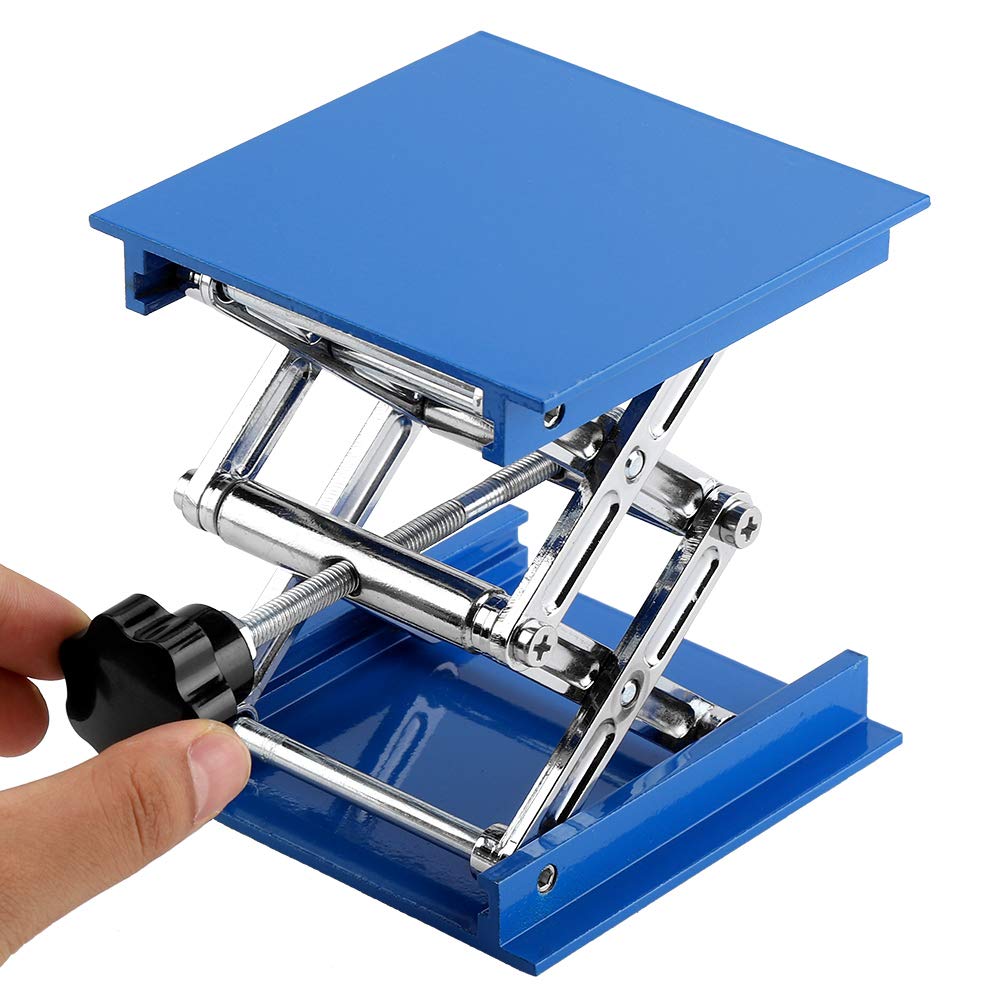 100 x 100mm Blue Lift Tables Lab Jack Electroplated 3×3" Aluminum Lab Lifting Platform Stand Maximum Load 5KG Rack Scissor Jack Lifter