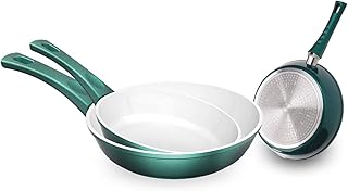 Genius Cerafit Fusion Bratpfannen-Set Induktions-Pfannen Keramik-Pfannen (3 Teile) in Smaragdgrün mit kratzfester Antihaft-Beschichtung für gesundes Kochen ohne Fett und Öl
