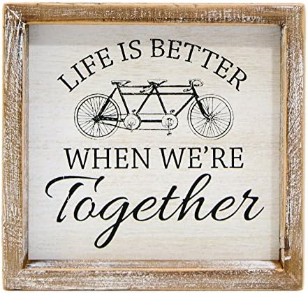 Life is Better When We're Together Tandem Bike 8 x 7.5 Inch Wood Framed Hanging Wall Plaque