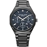 Geoffrey Beene Men's Black Decorative Subdials Metal Dress Watch Classic Quartz, Elegant Design, Water-Resistant (Gunmetal)